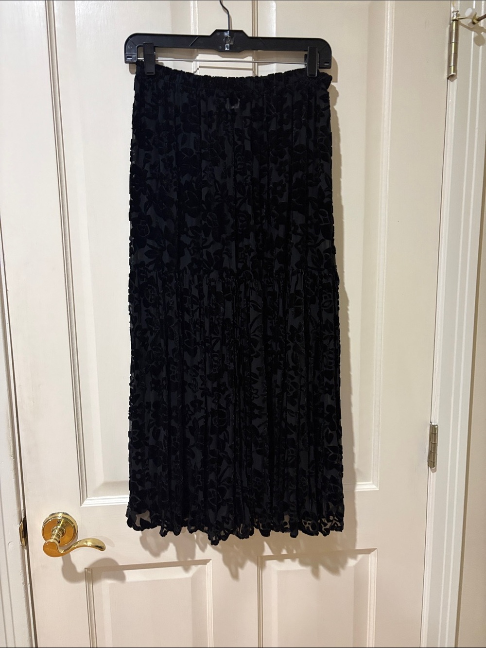 Vintage Alexander Brown Black Velvet Burnout Pleated Midi Skirt  One Size